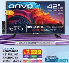 ONVO 42OV6000F 42 İNÇ FULL HD ANDROİD 13 SMART LED TV AKILLI TELEVİZYON